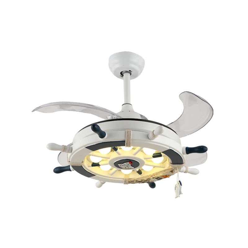 Rudder Bedroom Semi Flush Mounted Light Kids Acrylic Pink/Blue/White LED Hanging Ceiling Fan Lamp with 4 Clear Blades, 42" W