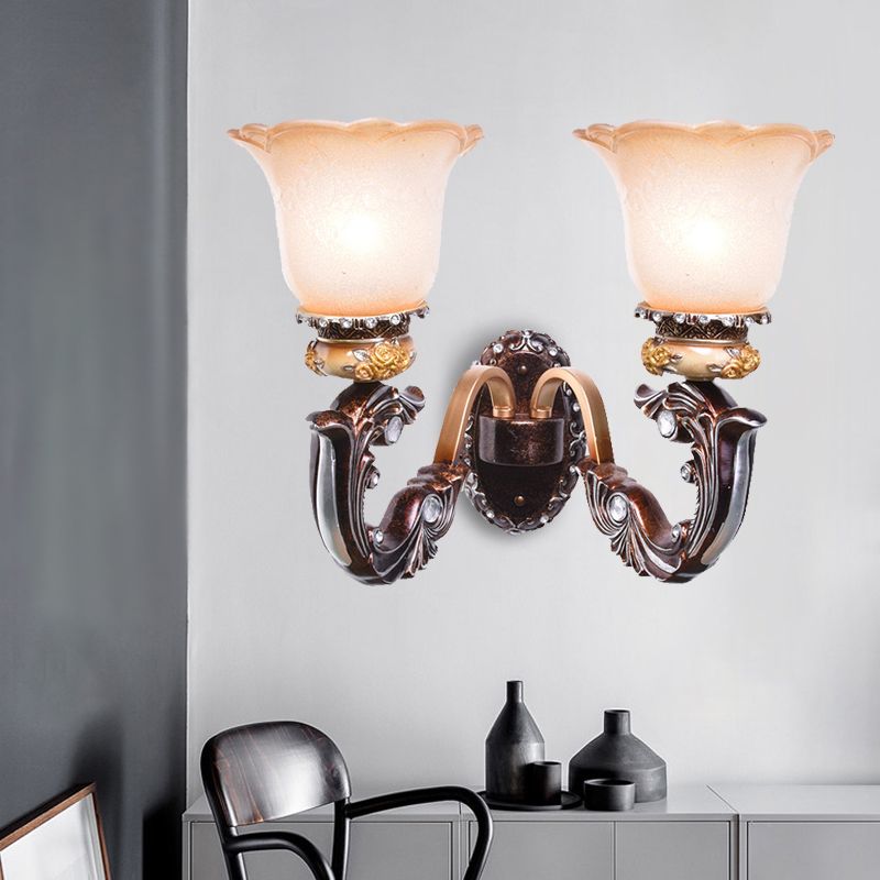 Applique murale marron à 1/2 têtes, Style rétro, verre rose et blanc, luminaire mural en forme de fleur