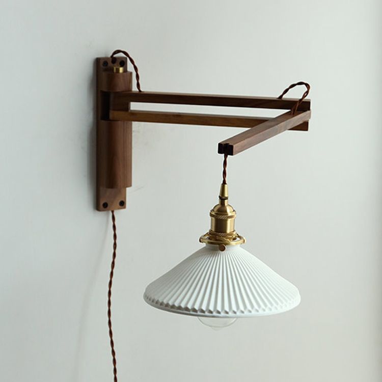 Simplicidad contemporánea Luz de pared de brazo ajustable ajustable con sombra de cerámica