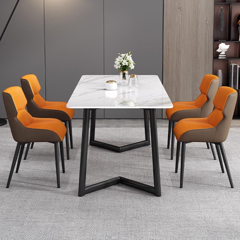 Industrial Sintered Stone Table Restaurant Rectangle Table with Double Pedestal Base