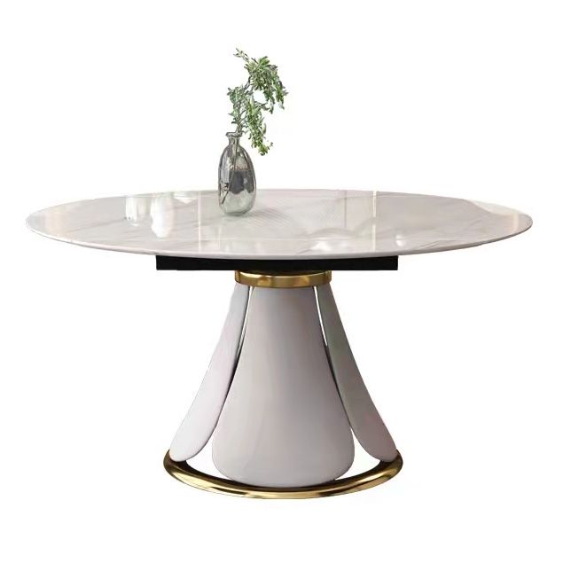 Glam Sintered Stone Extendable Table Round Shape Kitchen Dining Table with Pedestal Base