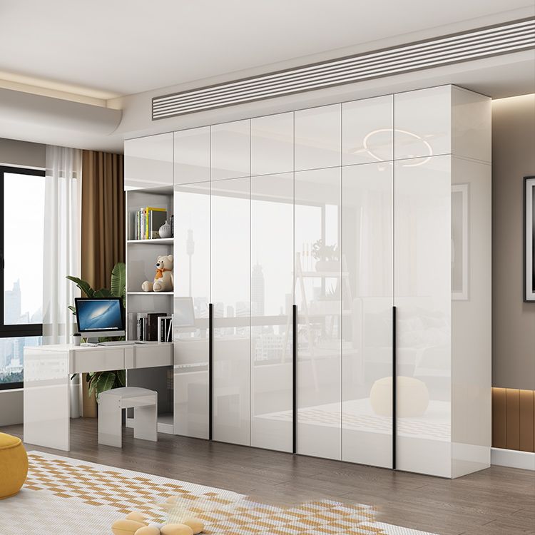 Engineered Wood Wardrobe Cabinet Modern Style White Armoire with Garment Rod