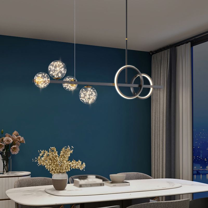 Nordic Modernes Esskronleuchter Lampe Runde Glasschatten LED Hängende Lampenvorrichtung