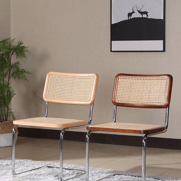 Silla lateral contemporánea de metal de ratán, silla lateral de comedor sin brazos con respaldo abierto