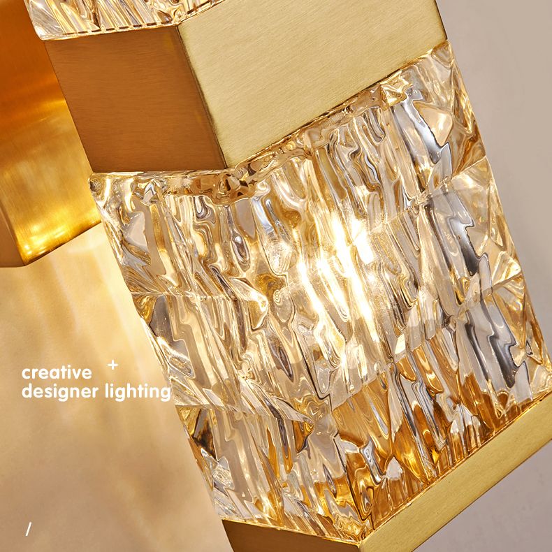 Dicrime de pared LED rectangular dorada en moderna luz de pared interior de cobre estilo lujo con sombra de cristal