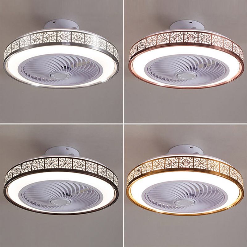 Drum Metallic LED Deckenventilator Moderne Style Semi Flush Mount Light für Esszimmer