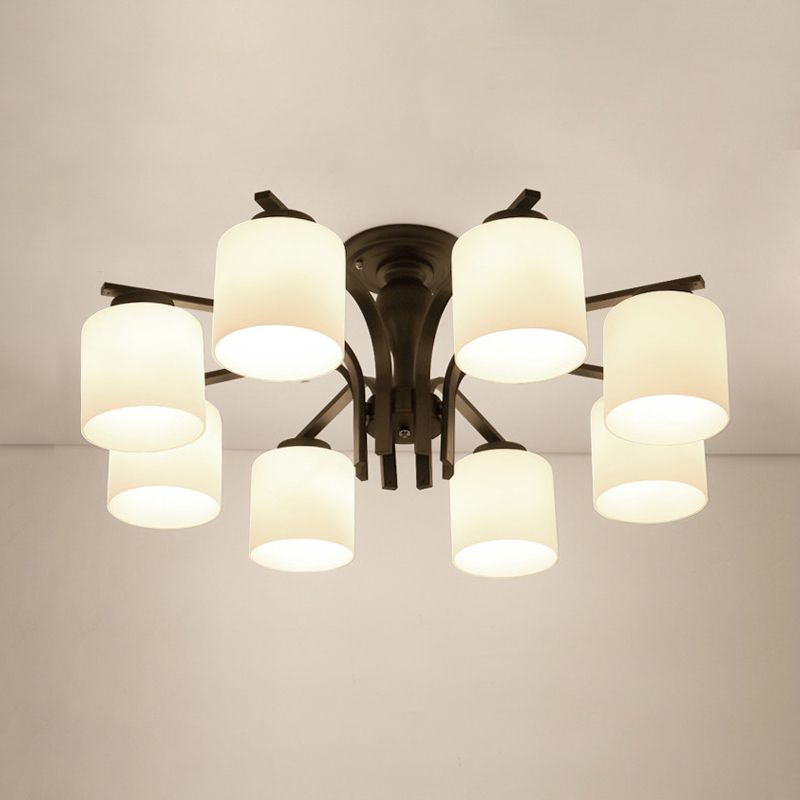 Cylindrical Semi Flush Ceiling Light Simple Ceiling Mount Light with Glass Shade