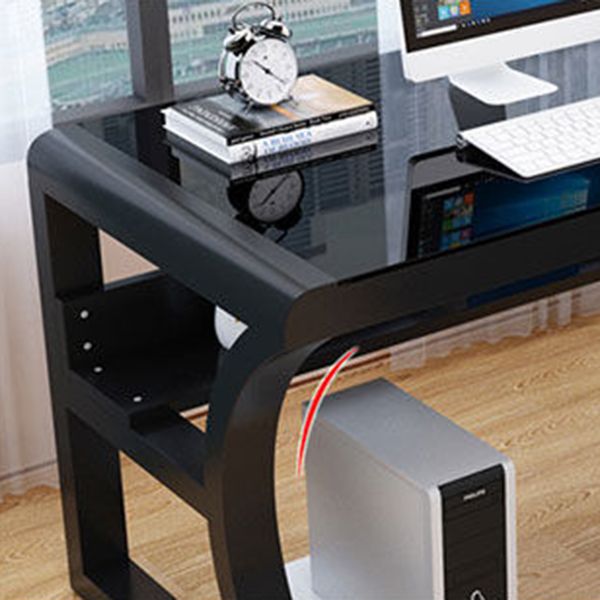 Modern Glass Top Writing Desk 29.53" Tall Rectangular Office Desk with Sled Base