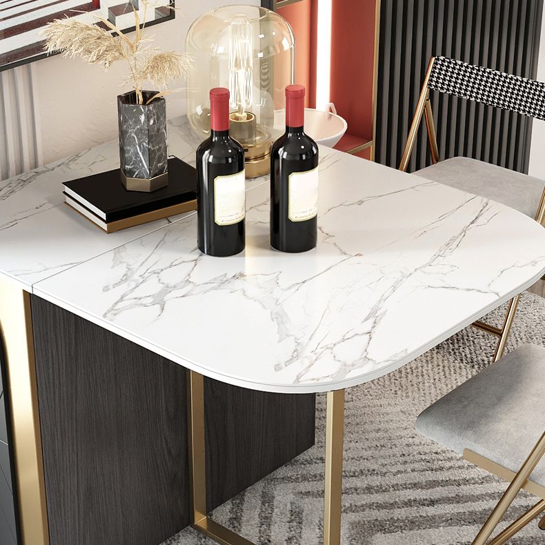 Modern 1/2/3/4/5 Pieces Rectangle Dining Table Set with Stone Top Foldable Dinette Set