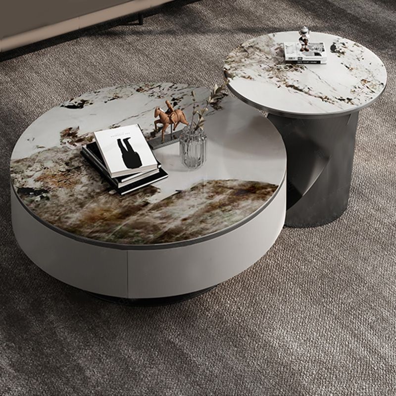 Glam Nesting Coffee Table Set Pedestal Coffee Table with Storage Drawers