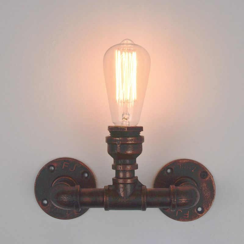Industrial Style Pipe Shape Wall Sconce Metal 1 Light Sconces for Bedroom