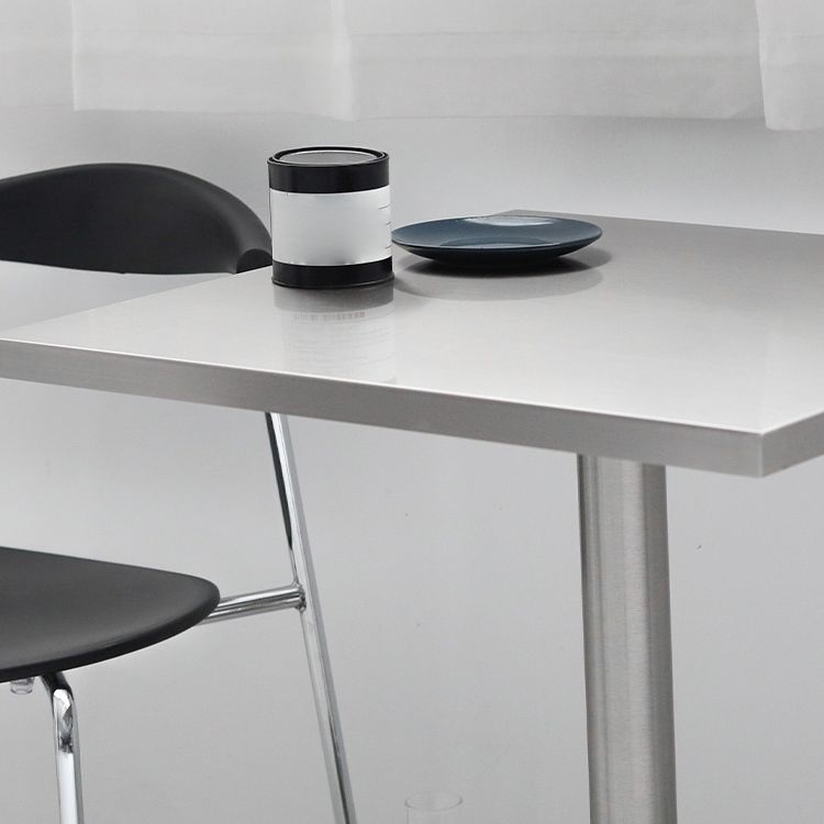 Metal Industrial Square Dining Table Stainless Steel Top Table with Pedestal