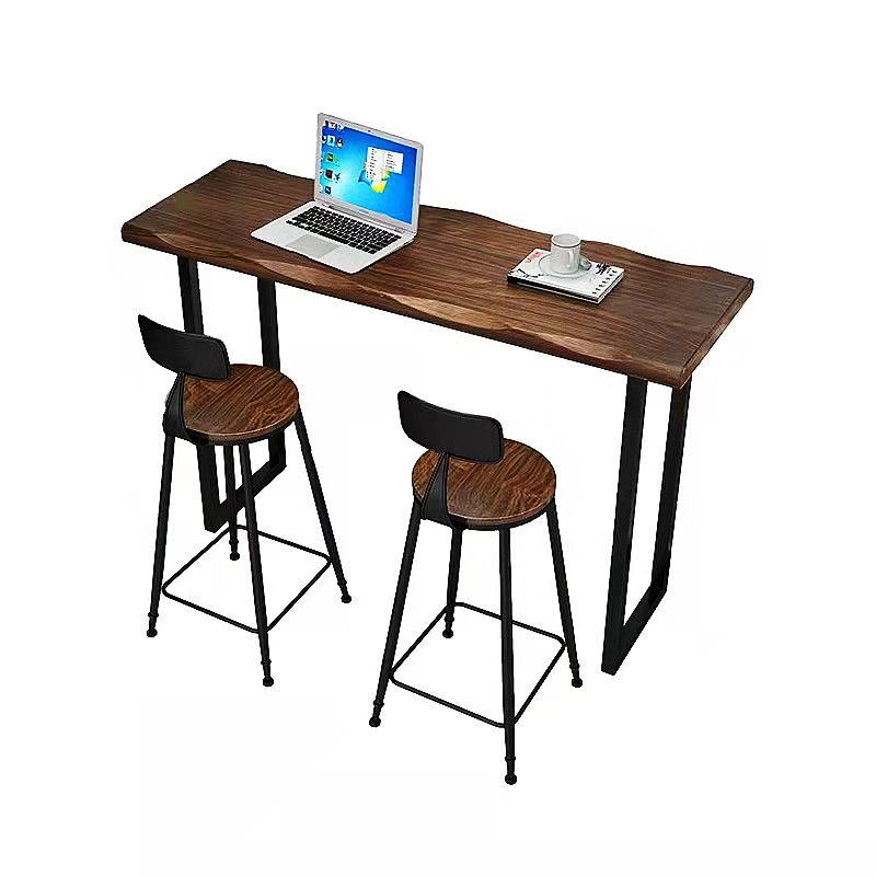 Wood Bar Table Modern Rectangle Bar Dining Table with Double Pedestal for Living Room