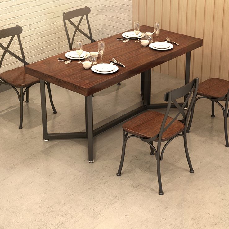 Rectangle Solid Wood Dining Table Industrial Style Brown Dining Table with Black Frame