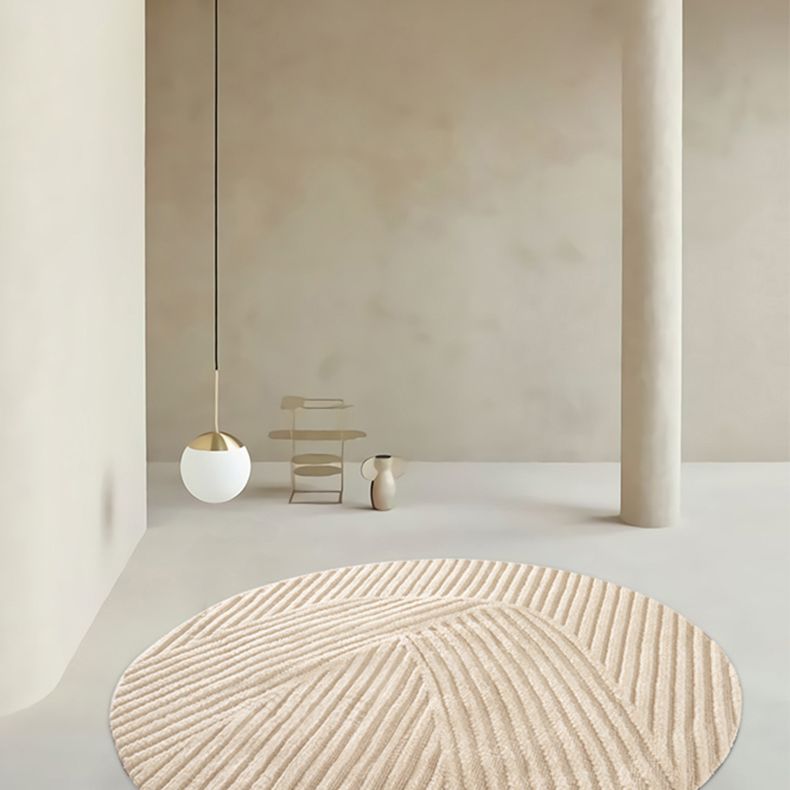 Apricot Area Rug Minimalist Round Carpet Polyster Washable Anti-Slip Carpet for Living Room