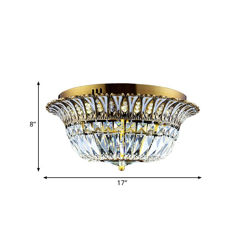 Flared Shade Living Room Flushmount Modern Clear Crystal LED Gold Finish Flush Light Fixture