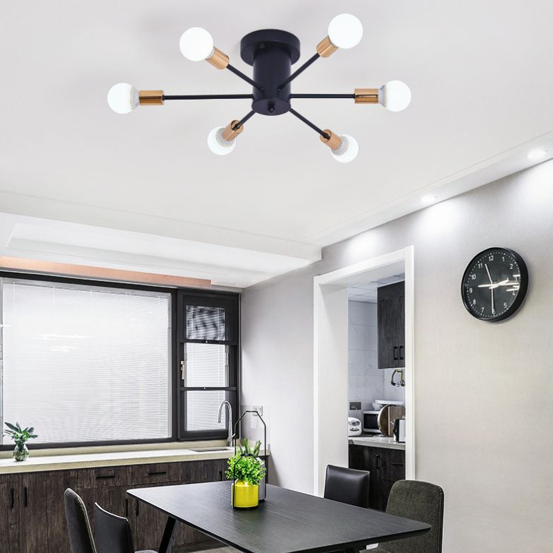 Bare Lampe Sputnik Deckenleuchte im industriellen Retro -Stil Schmiedeeisen halb Flush Mount