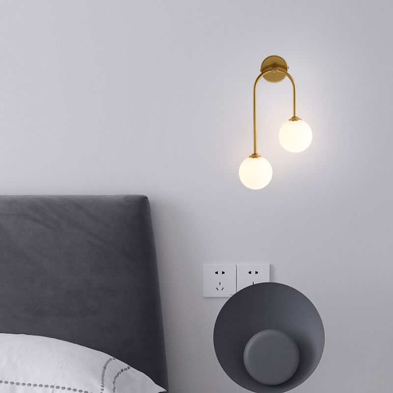 Modern Spherical Sconce Light Fixtures 2 Lights Wall Sconces with Glass Shade