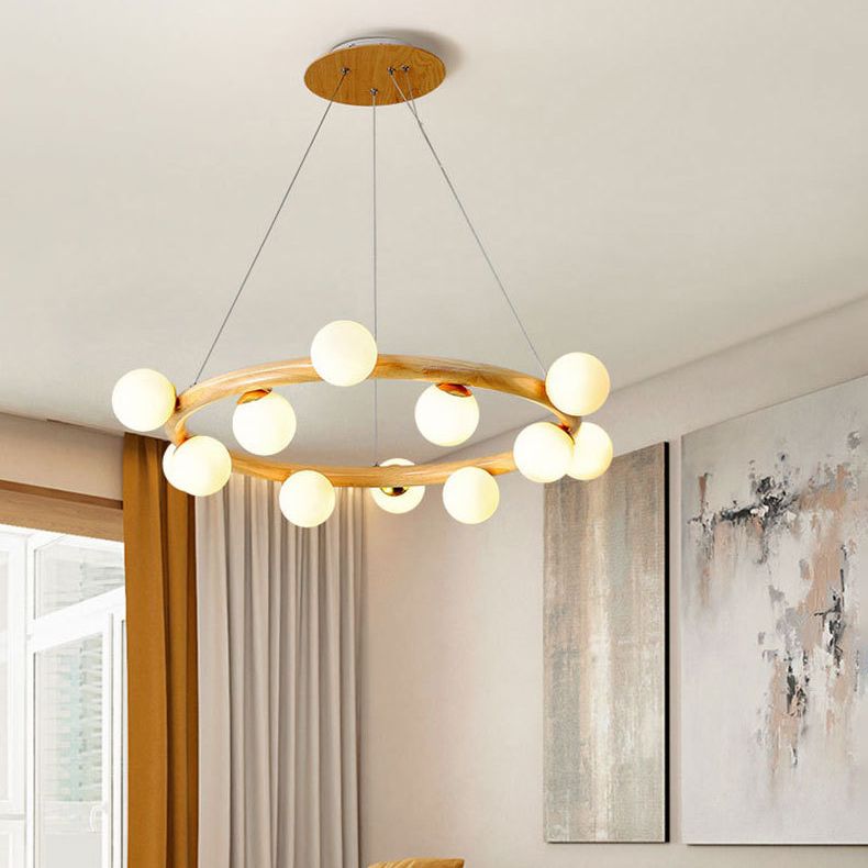 Zeitgenössische Bauernhaus Holzlampe Decke hängende Licht mit Glasschatten