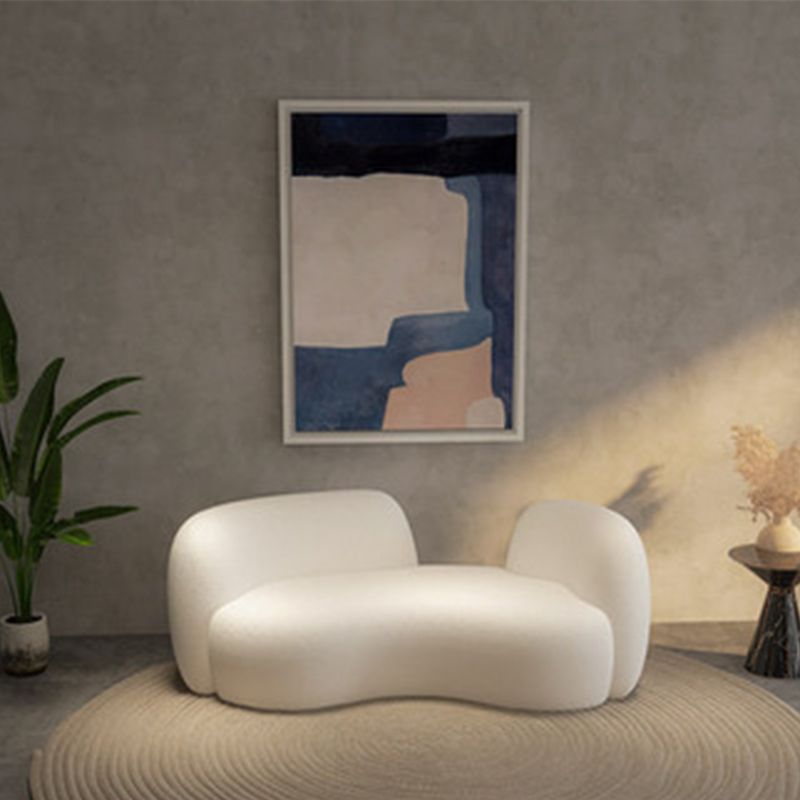 28.35" High Curved Tuxedo Arm Sofa Modern Style White Wool Seating