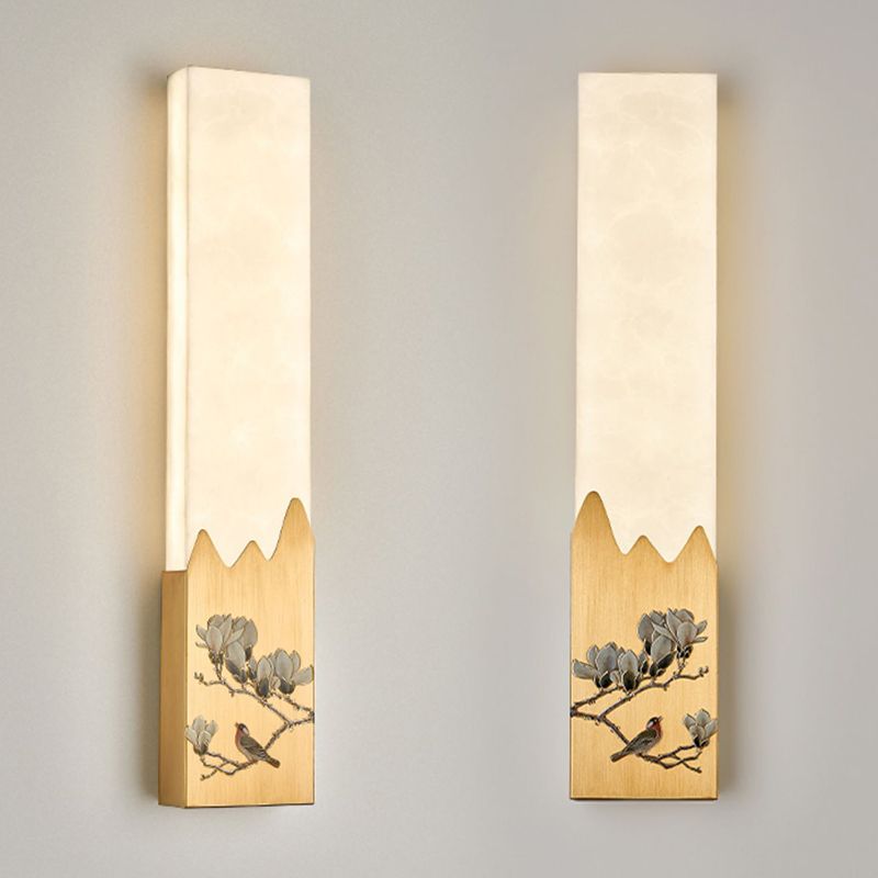 Modern Metal Wall Sconce Rectangle Shape Wall Light with Stone Shade for Living Room