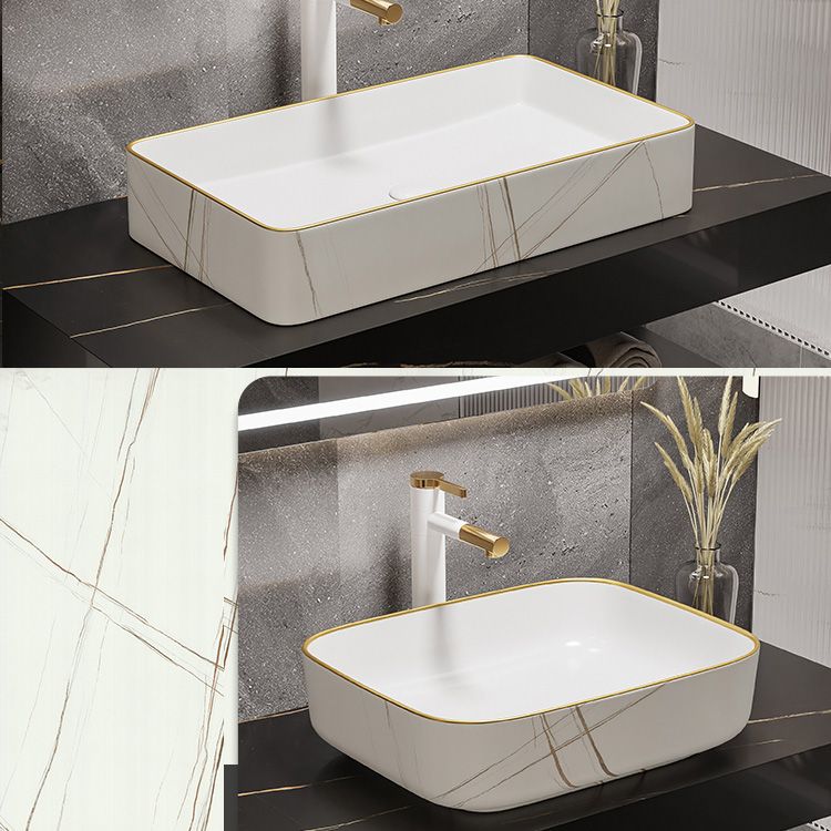 Modern Bathroom Sink Porcelain Pop-Up Drain Rectangular Vessel Bathroom Sink