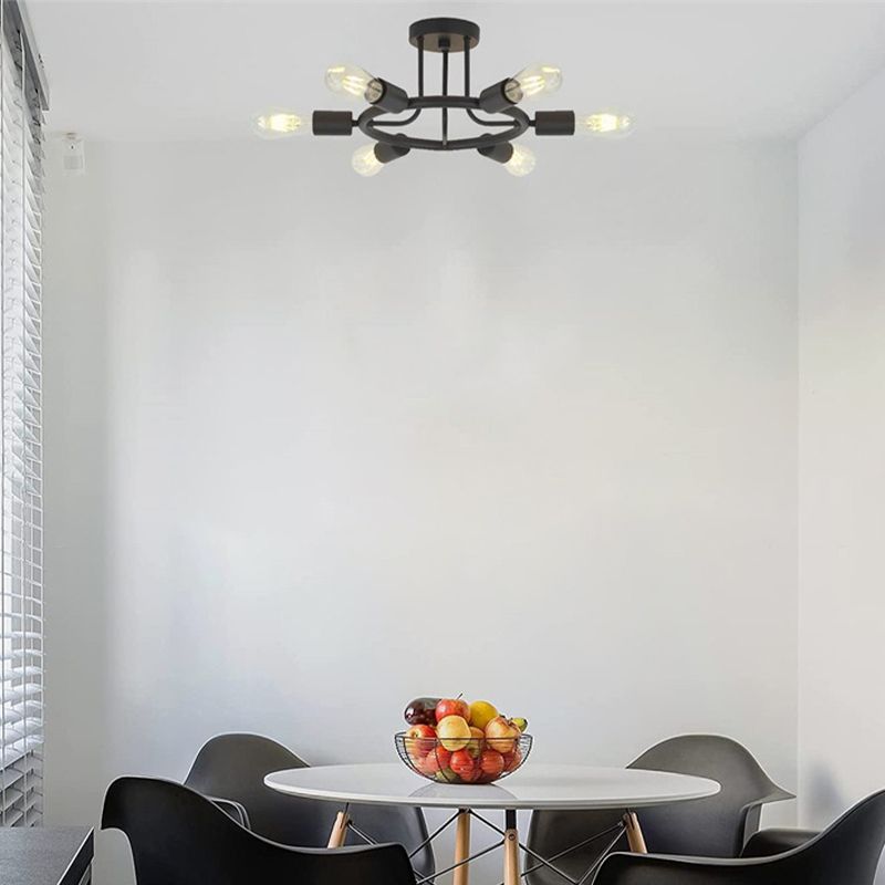 Industrial Flush Mount Circle Shape Ceiling Light with Metal Shade for Living Room