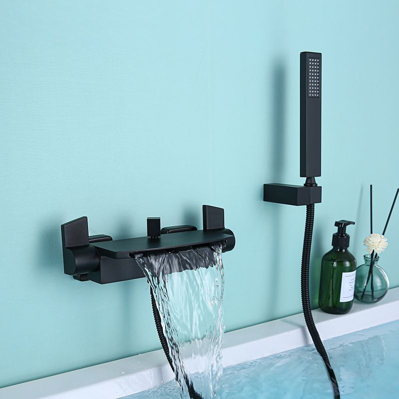 Modern Wall Mounted Copper Tub Filler Low Arc Waterfall Tub Faucet Trim