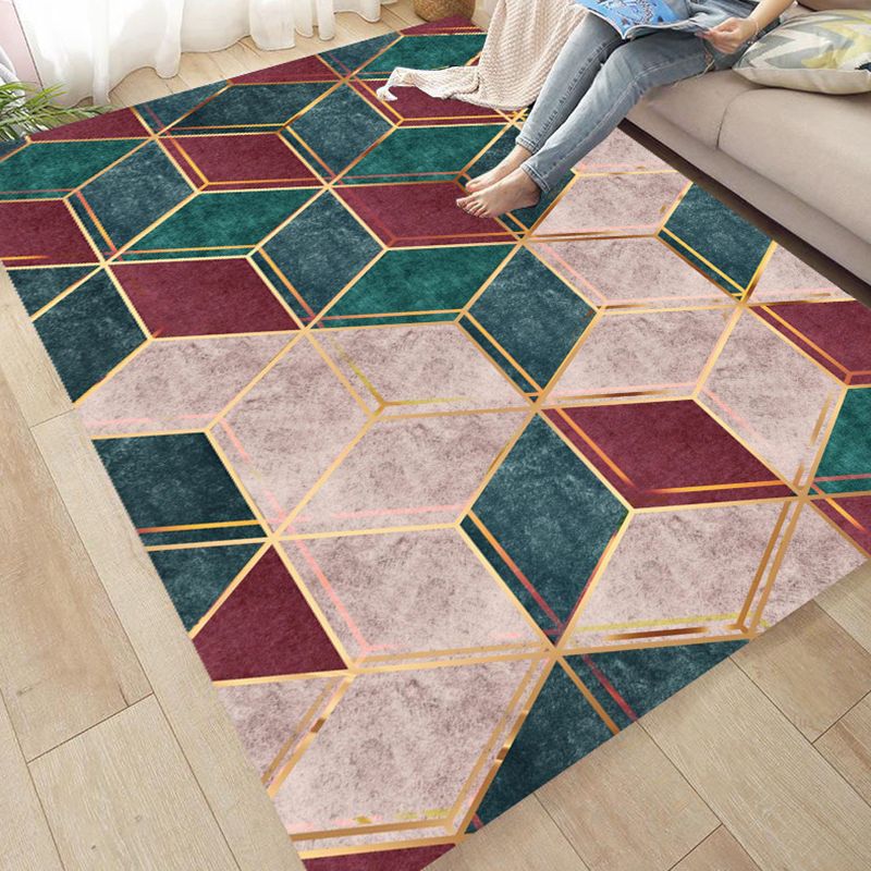 Dark Red Modern Rug Polyester Graphic Rug Non-Slip Backing Rug for Home Decoration