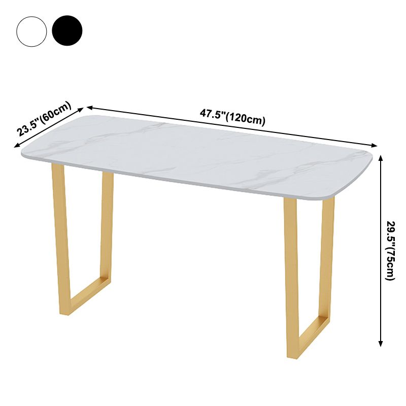 Traditional Luxury Dining Table Sintered Stone Table with Metal Double Pedestal