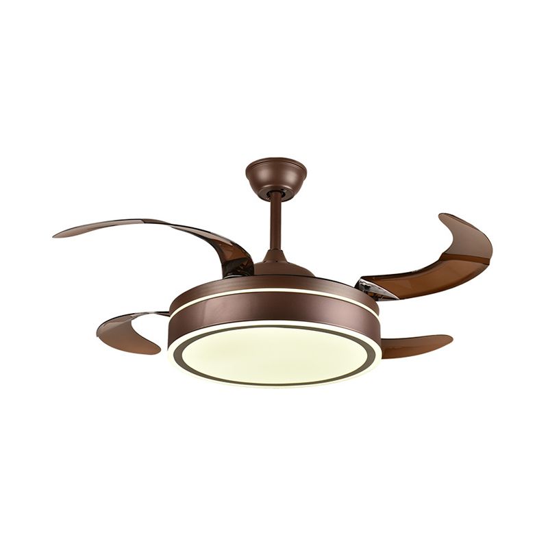 Koffiering plafondventilator licht minimalisme acryl led woonkamer semi montage verlichting met 4 bruine messen, 42 "breedte