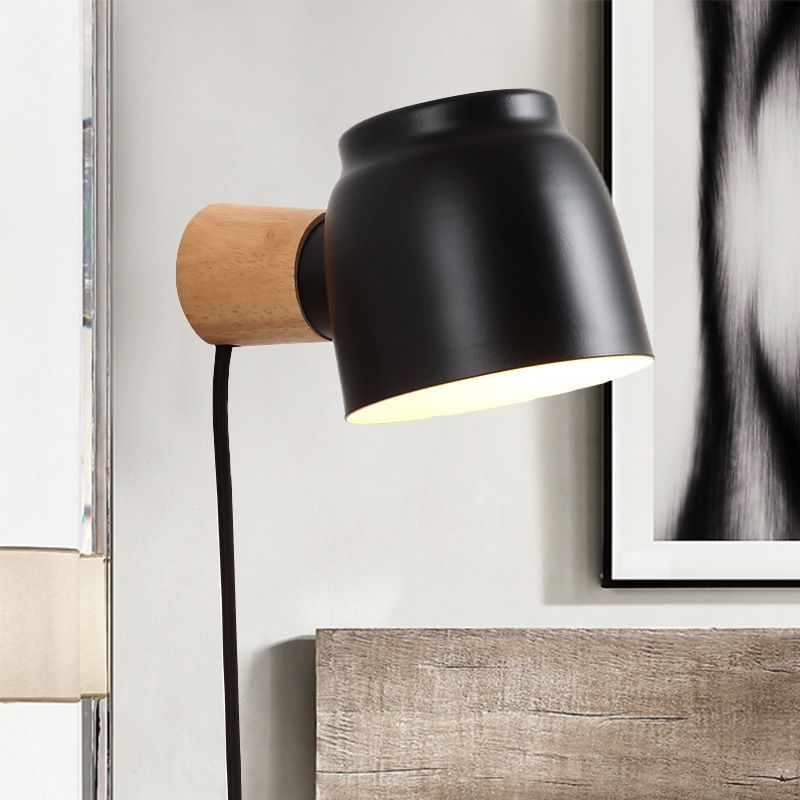 Asian Dome Sconce Light Wooden 1 Head Bedroom Wall Lighting Fixture in Black