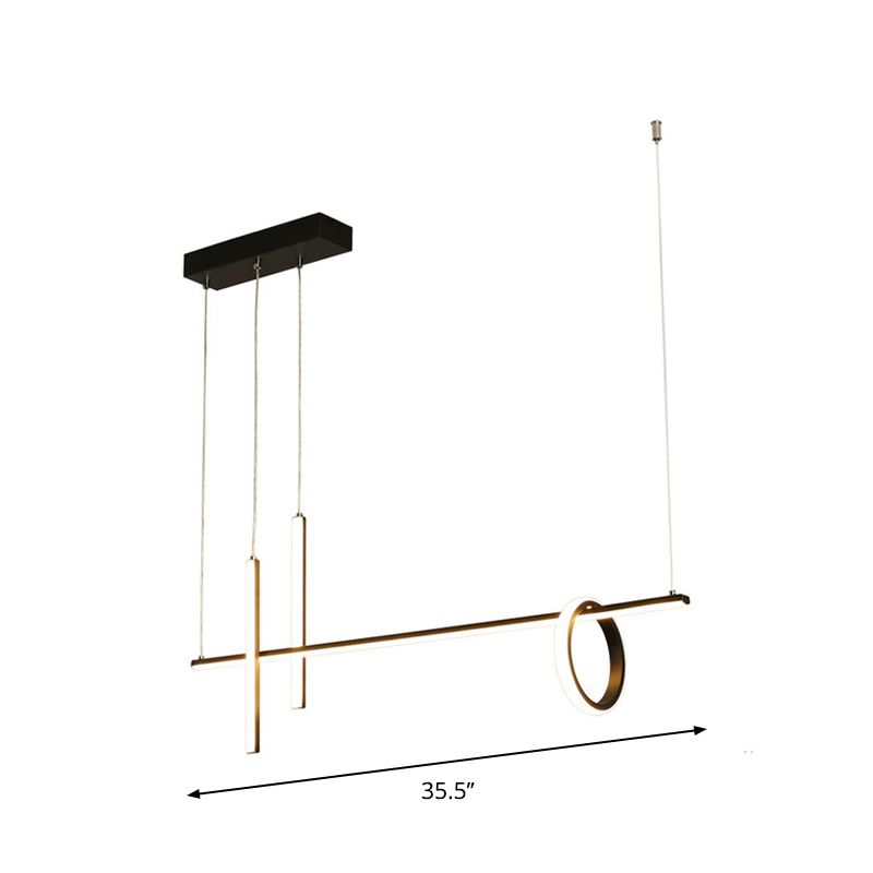 Black Linear Island Light Modern LED Metallic Pendant Lighting with Dual Lines and Ring