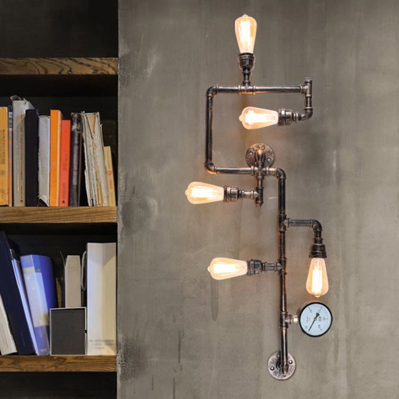 Water pijp ijzer wandlamp rustieke stijl 5 lampen restaurant muurlamp met bakmeter met drukmeter