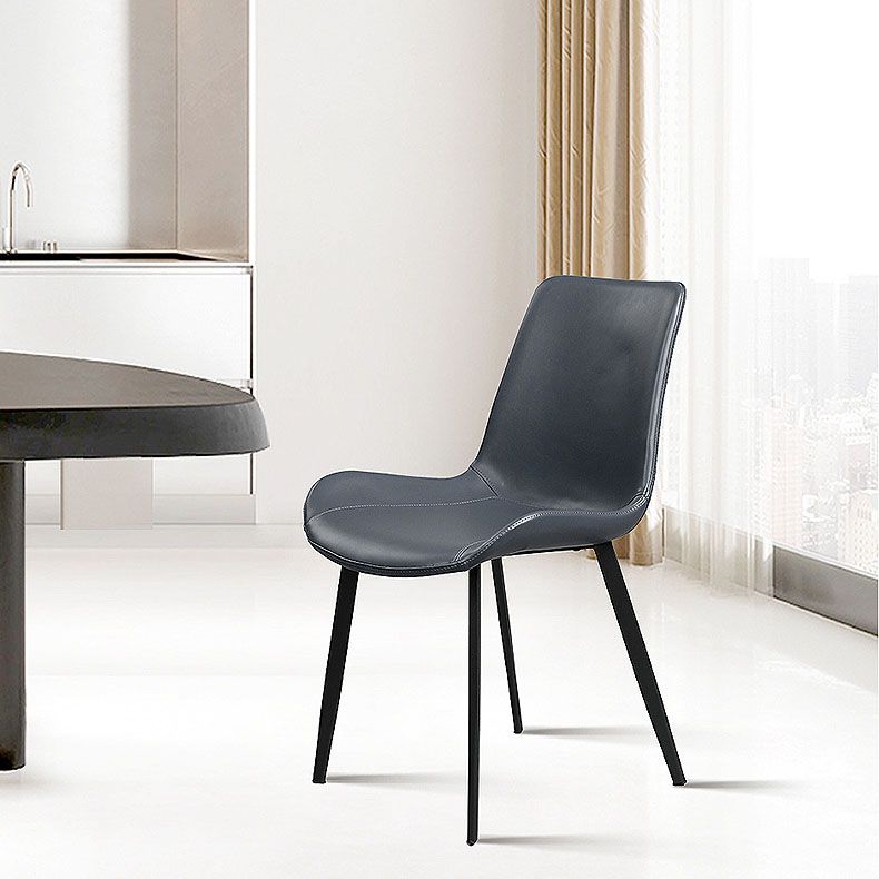 Minimalist Style Solid Back Dining Side Chairs Leather Dining Chairs for Home