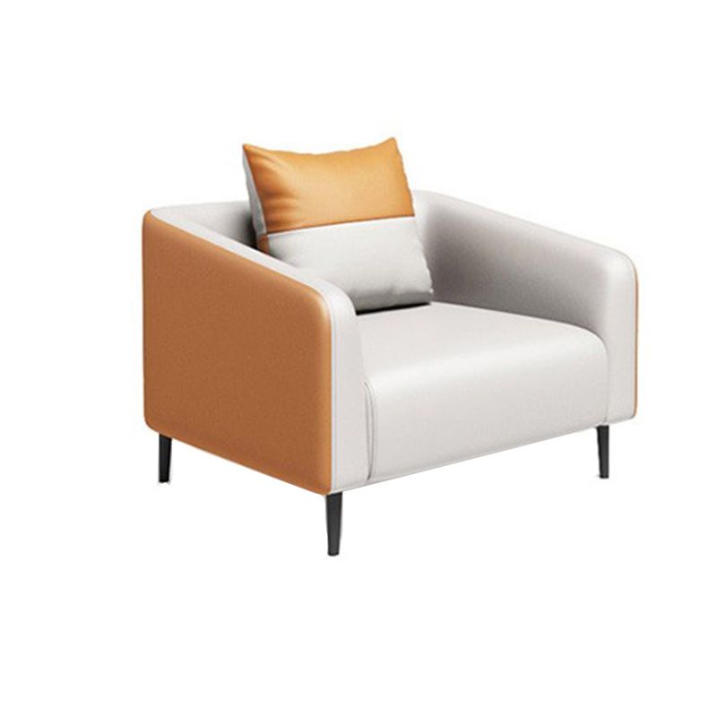 Contemporary Orange Sofa Faux Leather Tuxedo Arm Sofa with Pillows for Apartment