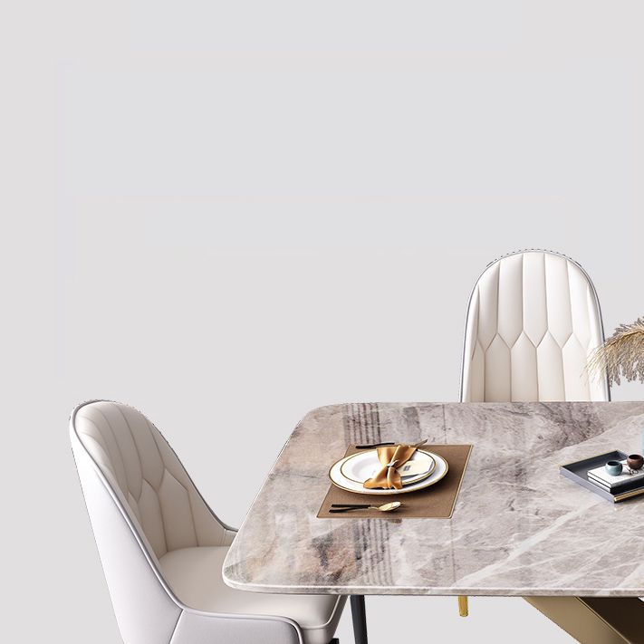 Mesa rectangular de lujo tradicional, mesa de piedra sinterizada gris con base de pedestal dorado