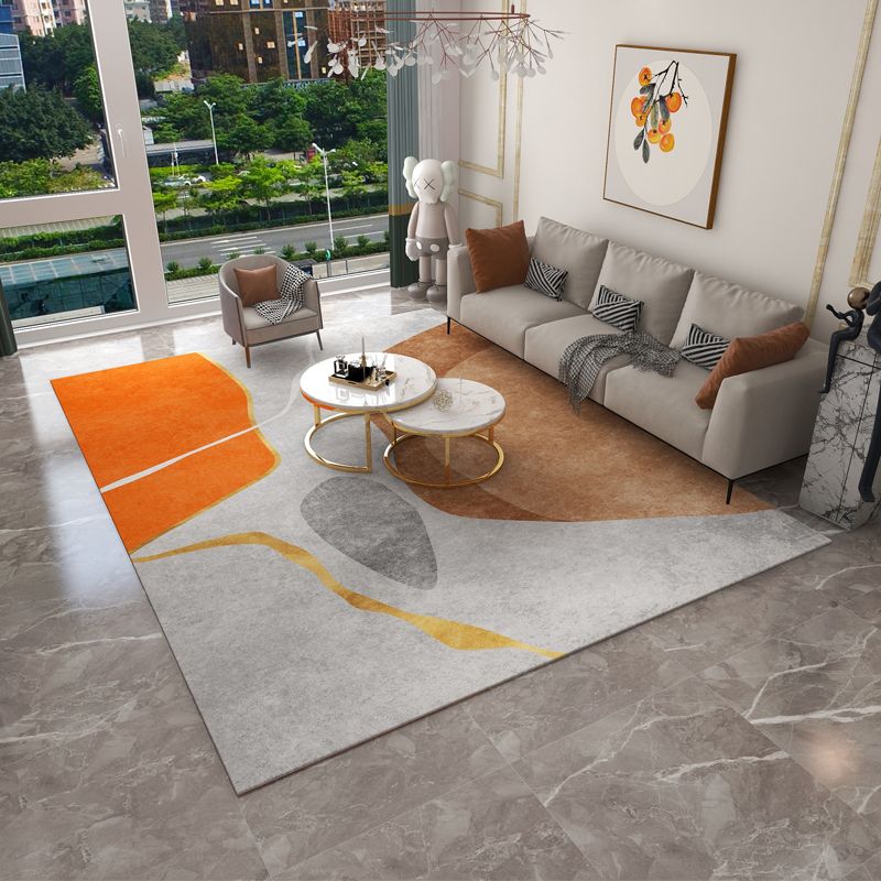Orange Modern Area Carpet Geometric Print Polyester Area Rug Stain Resistant Rug for Living Room