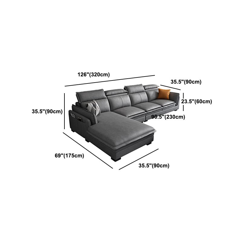 Contemporary Wood and Faux Leather Sofa & Chaise Square Arm Sofa