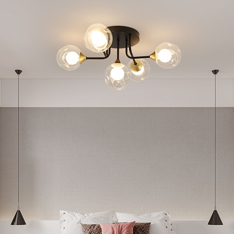 Plafoniera da incasso a doppia sfera in vetro, lampada da soffitto minimalista nera a semi-incasso per camera da letto
