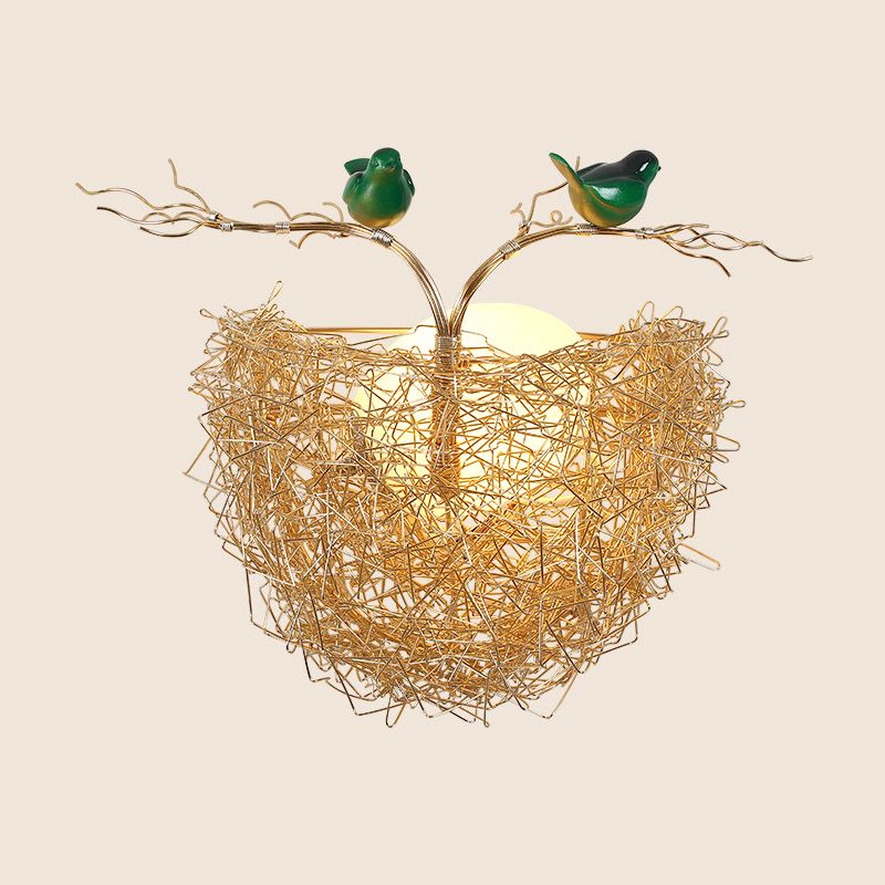 Opalglas Globus Wandleuchte Licht mit Vogelnest Design postmodern 1 helle Goldwandlampe, 14 "/15" breit