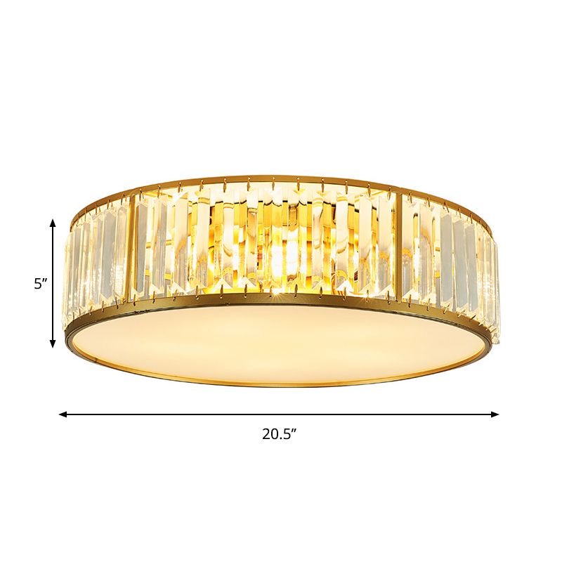 3/4/5 Lumière à la lumière du tambour contemporain Crystal Ceiling Flush Mount in Gold for Bedroom, 12.5 "/16.5" /20.5 " W