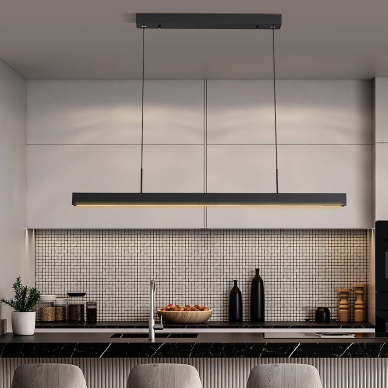 Simple Shape Hanging Island Light Modern Chandelier Light Fixture in Black for Dining Room