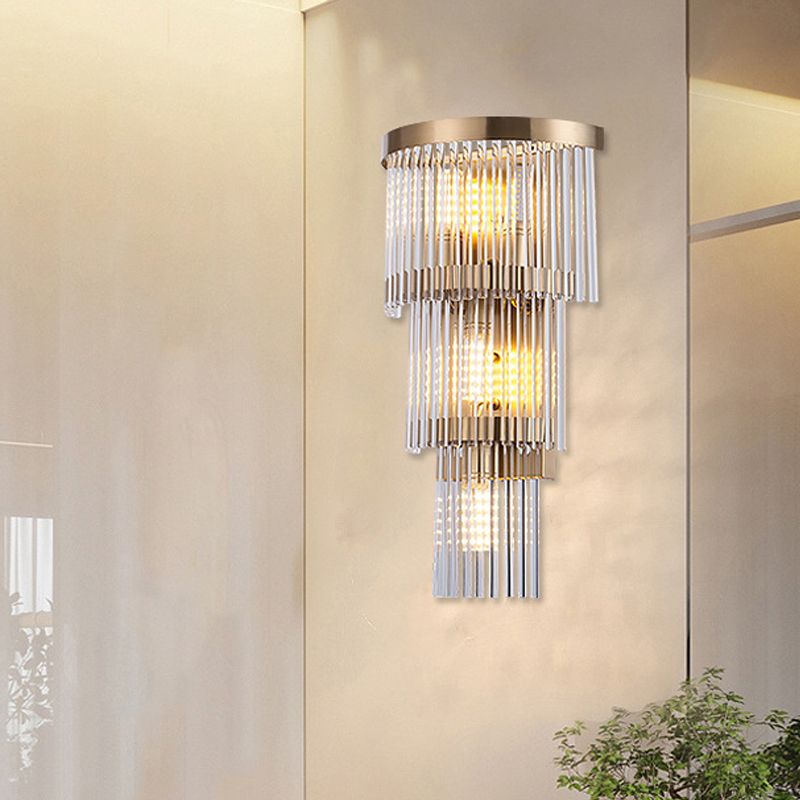 Tiered Sconce Light Modern Crystal Rod 2/3 Lights Gold Wall Mounted Light for Dining Room