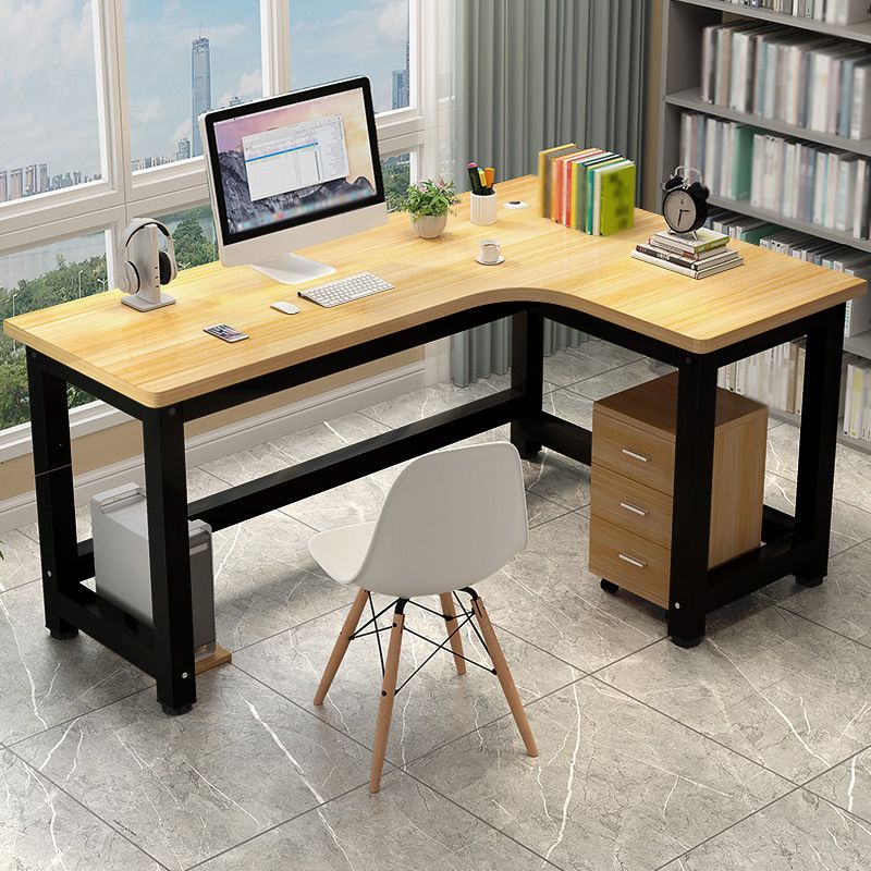 L-Shape Wooden Writing Desk Cable Management Right Corner Desk Excluding Chair Cabinet