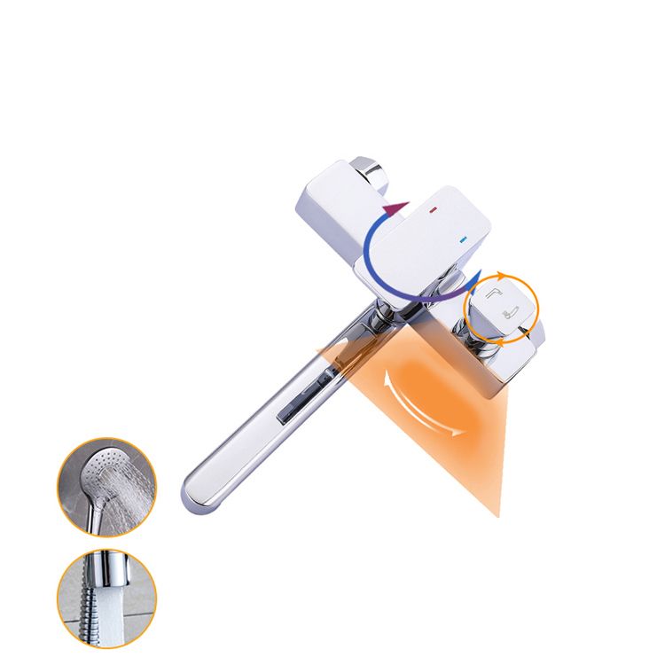 Chrome Polished Bathroom Faucet Wall Mount Swivel Spout with Handheld Shower