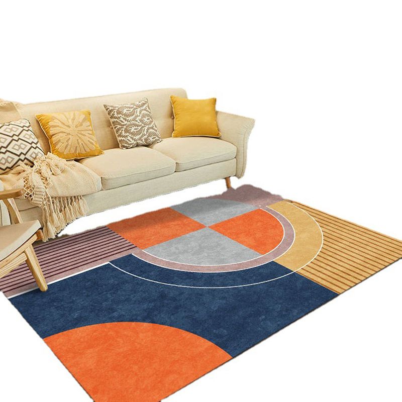 Orange Modern Rug Polyester Pattern Rug Stain Resistant Indoor Rug for Drawing Room