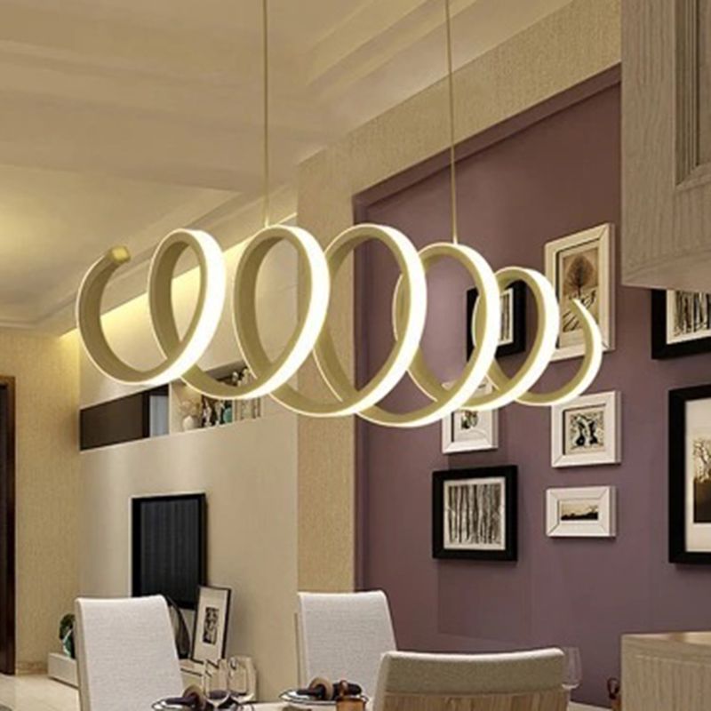 Twisting Hanging Light Fixture Modern Style Acrylic Dinning Room LED Pendant Light Fixture in White