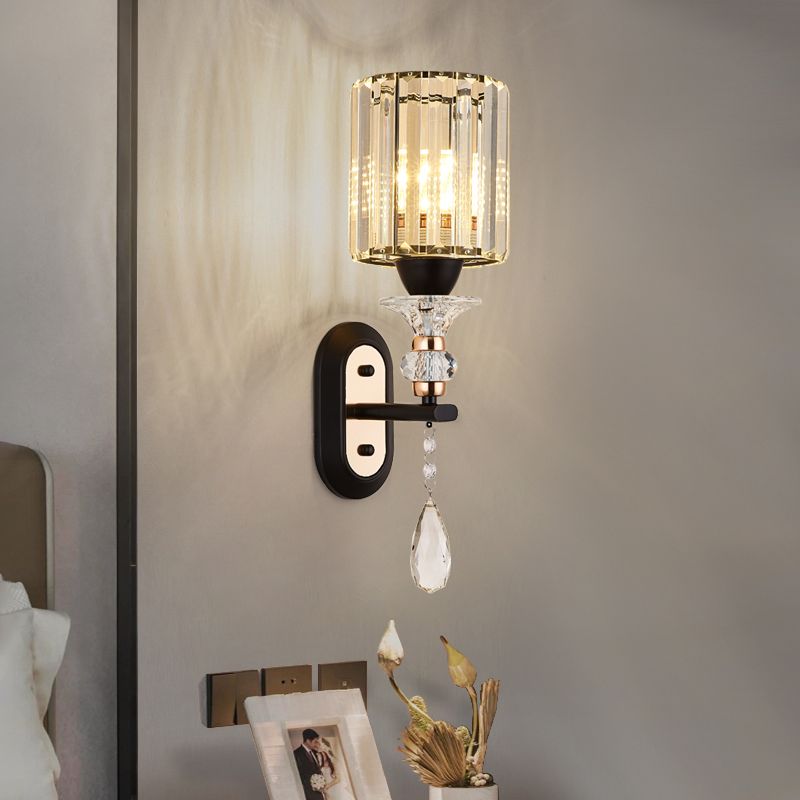 Cylinder Crystal 1-Light Wall Sconce Contemporary Wall Mounted Lamp for Living Room