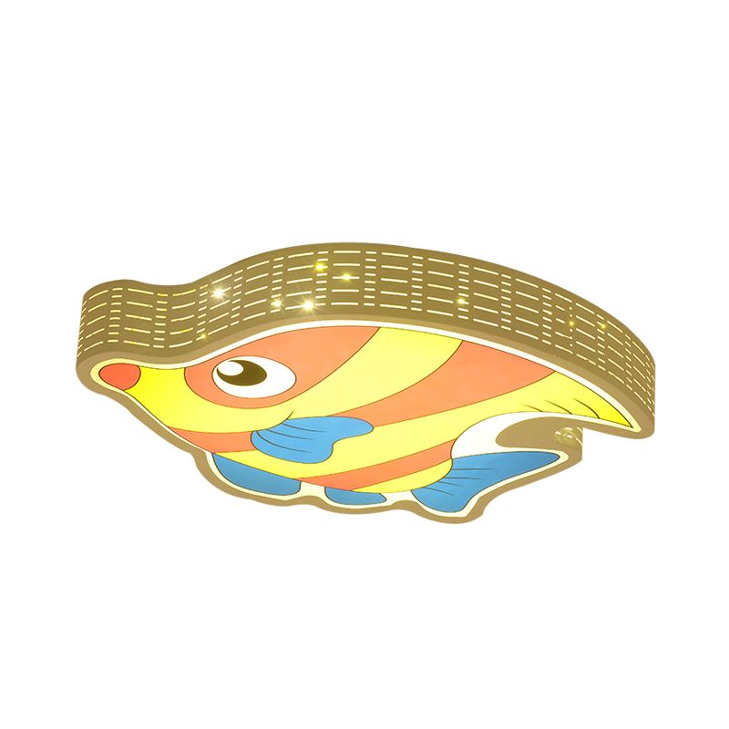 LED-Unterputzlampe für Kinderzimmer im Cartoon-Stil, gelb, mit fischförmigem Acrylschirm